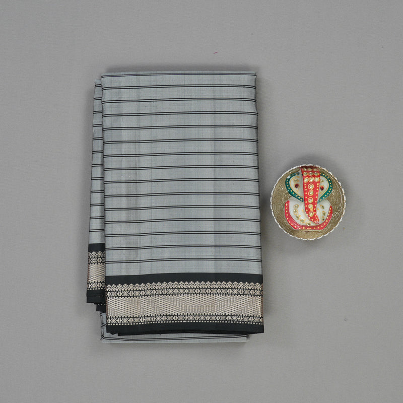 Hayagrivas Handloom Silver Grey Kanjivaram Silk Saree KBE2148A1-1 - Image 2