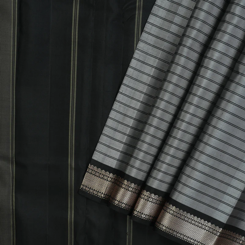 Hayagrivas Handloom Silver Grey Kanjivaram Silk Saree KBE2148A1-1 - Image 3