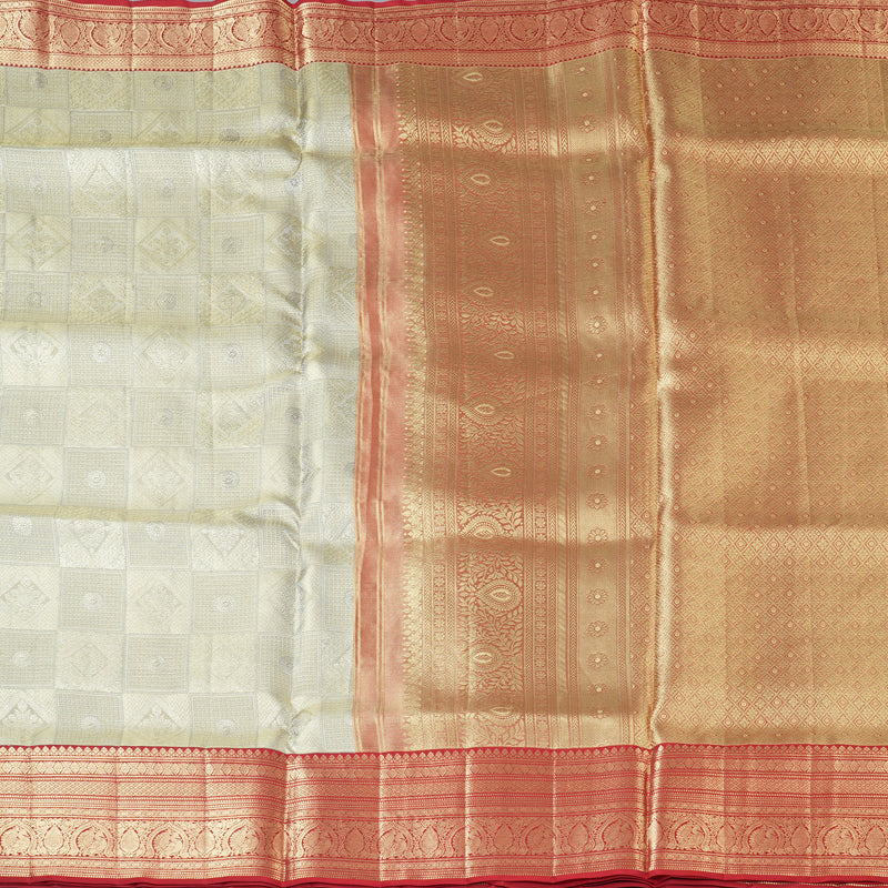 Hayagrivas Handloom Silver Grey Kanjivaram Silk Saree with Red Border KBF210E34-1 - Image 6