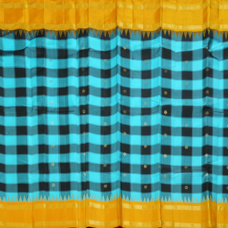 Hayagrivas Handloom Sky Blue & Black Checks Kanjivaram Silk Saree KBF403F8-1 - Image 3