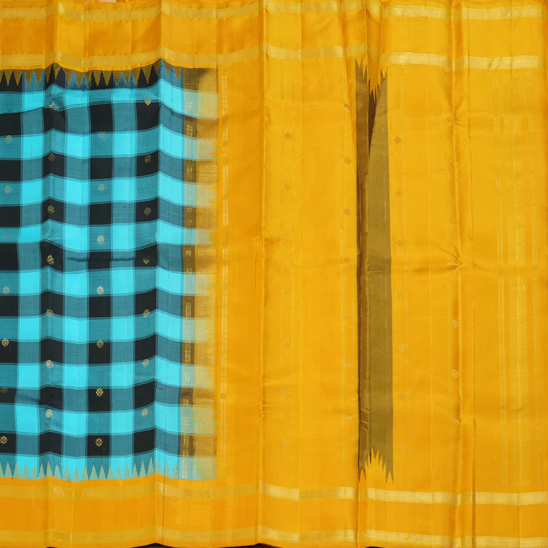 Hayagrivas Handloom Sky Blue & Black Checks Kanjivaram Silk Saree KBF403F8-1 - Image 4