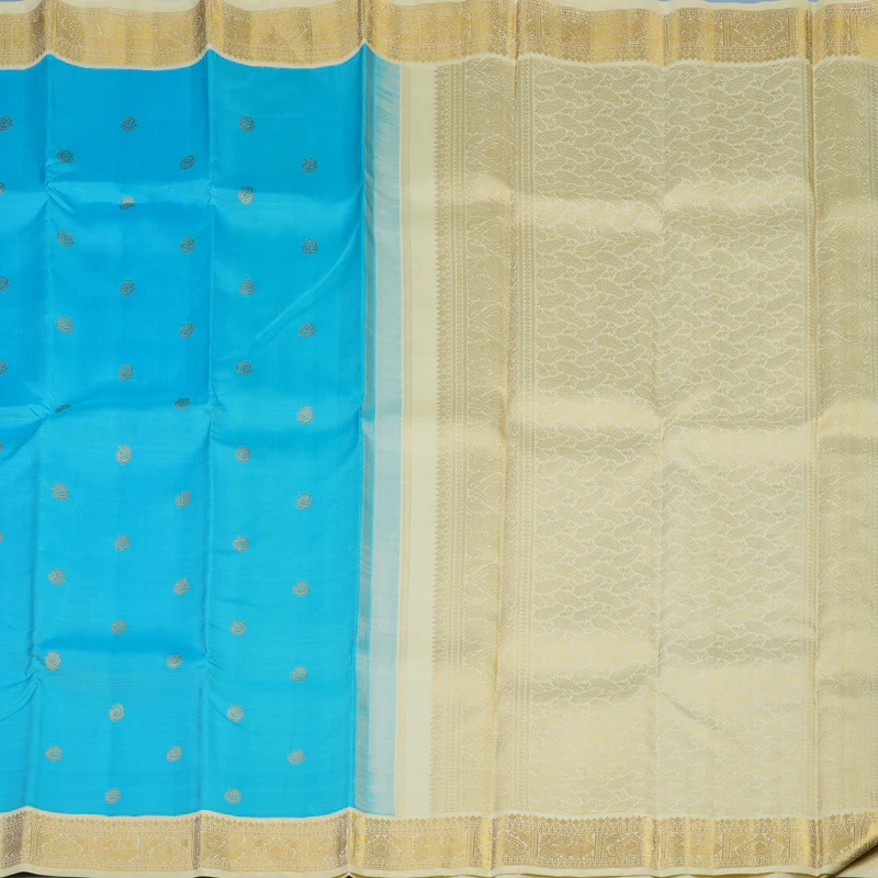 Hayagrivas Handloom Sky Blue Kanjivaram Silk Saree with Ivory Border KBE2302B3-1 - Image 6