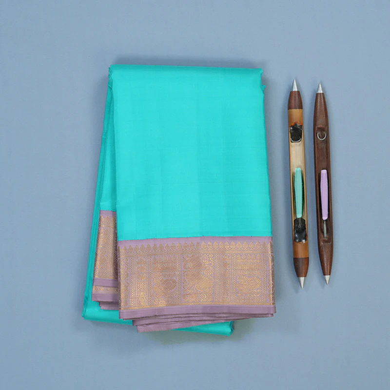 Hayagrivas Handloom Sky Blue Kanjivaram Silk Saree with Lavendar Border KBE2457C3-1 - Image 2
