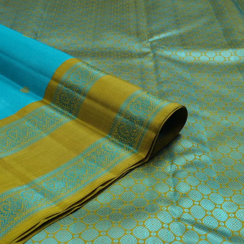Hayagrivas Handloom Sky Blue Kanjivaram Silk Saree with Olive Green Border BE811-SBS KBEL811C1-1 - Image 3