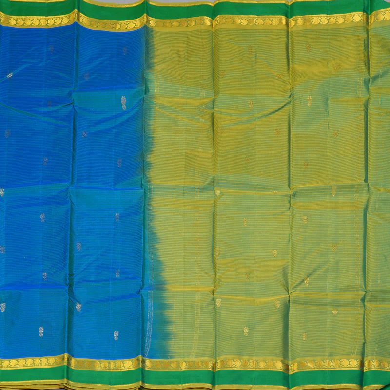 Hayagrivas Handloom Sky Blue Kanjivaram Silk Saree with Sage Green Border KBF269E4-7 - Image 4