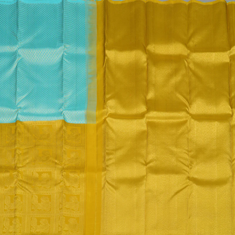 Hayagrivas Handloom Sky Blue Kanjivaram Silk Saree with Sampanga Yellow Border KBE1831L34-1 - Image 5