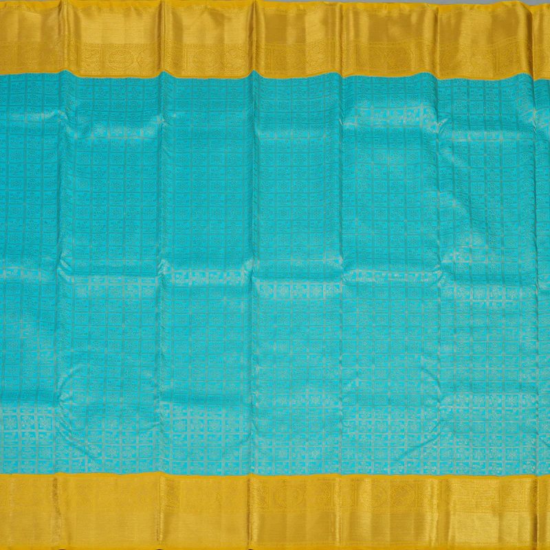 Hayagrivas Handloom Sky Blue Kanjivaram Silk Saree with Yellow Border KBE2281B3-1 - Image 4
