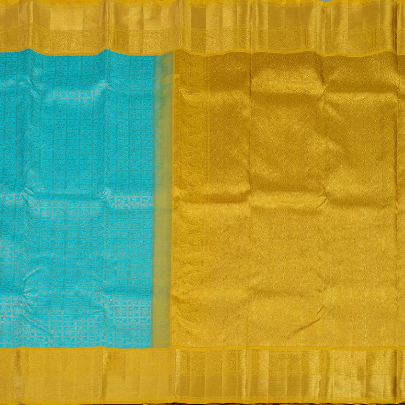 Hayagrivas Handloom Sky Blue Kanjivaram Silk Saree with Yellow Border KBE2281B3-1 - Image 5