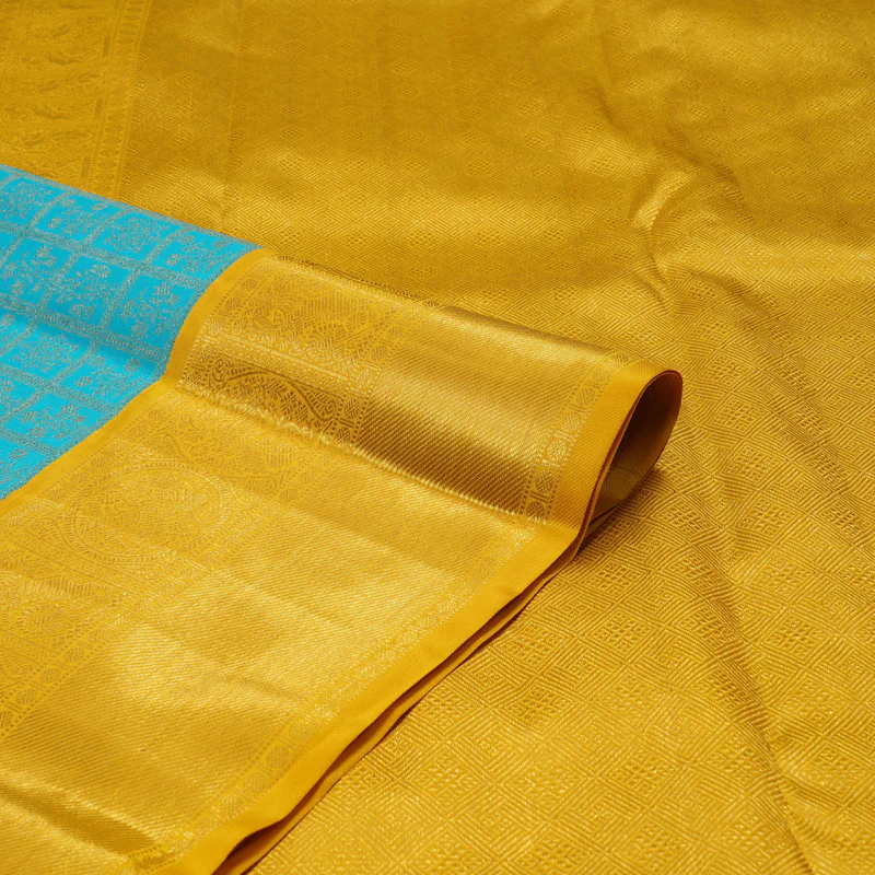 Hayagrivas Handloom Sky Blue Kanjivaram Silk Saree with Yellow Border KBE2356B7-1 - Image 4