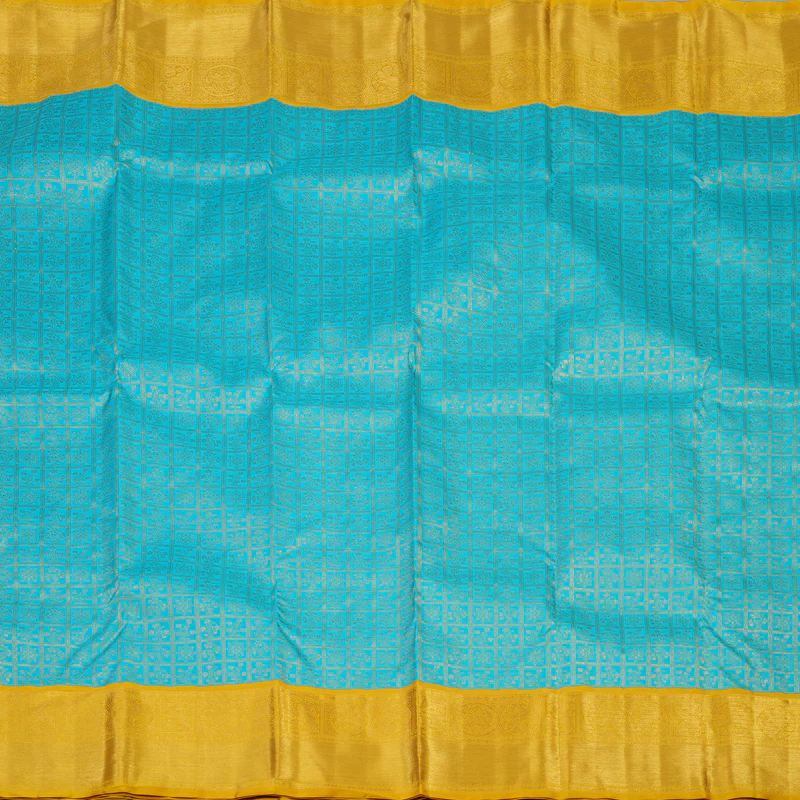 Hayagrivas Handloom Sky Blue Kanjivaram Silk Saree with Yellow Border KBE2356B7-1 - Image 5