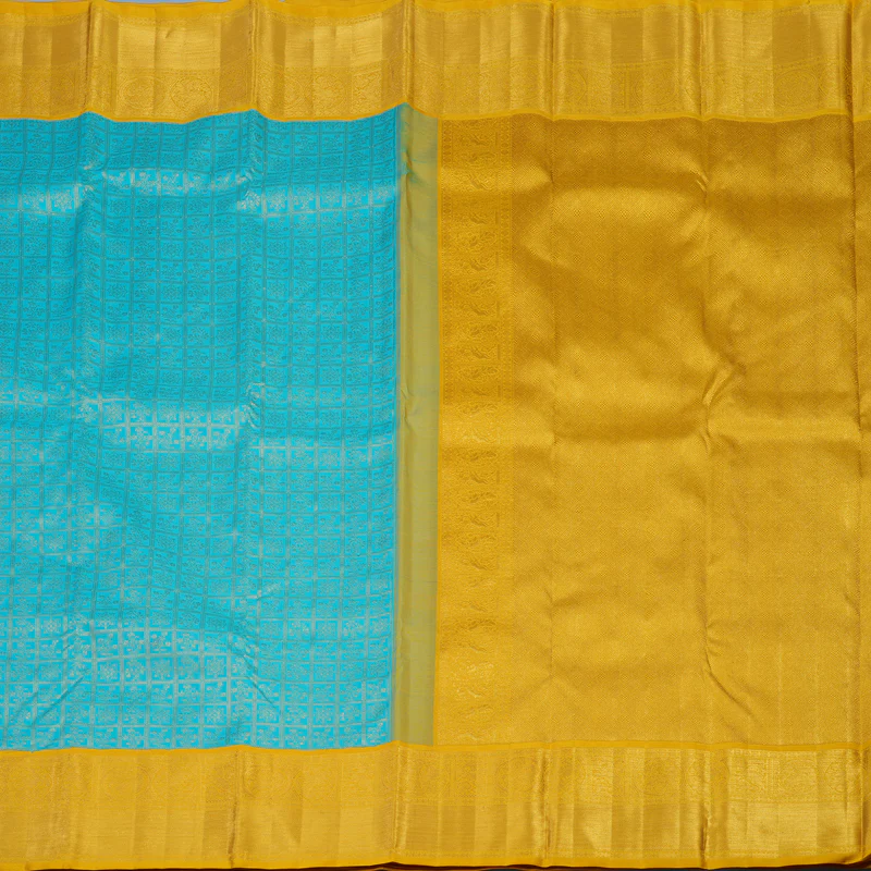 Hayagrivas Handloom Sky Blue Kanjivaram Silk Saree with Yellow Border KBE2356B7-1 - Image 6