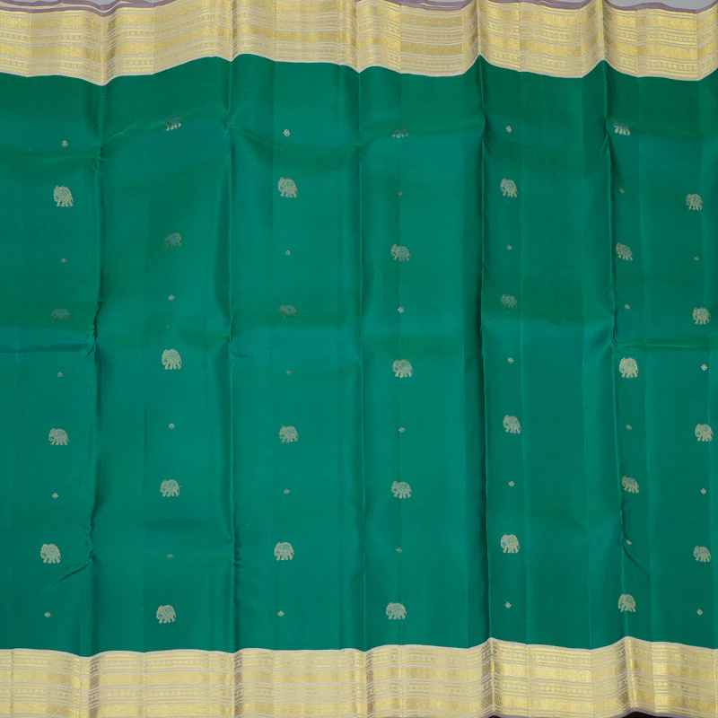 Hayagrivas Handloom Teal Green Kanjivaram Silk Saree with Beige Border SSCBF23D18-2 - Image 4