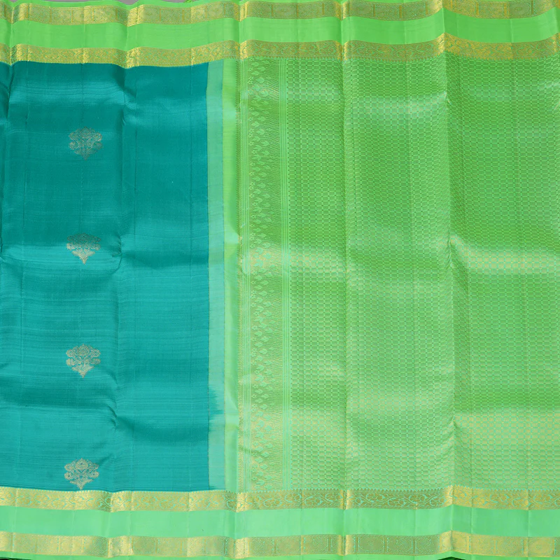 Hayagrivas Handloom Teal Kanjivaram Silk Saree with Neon Green Border KBF42D5-1 - Image 5