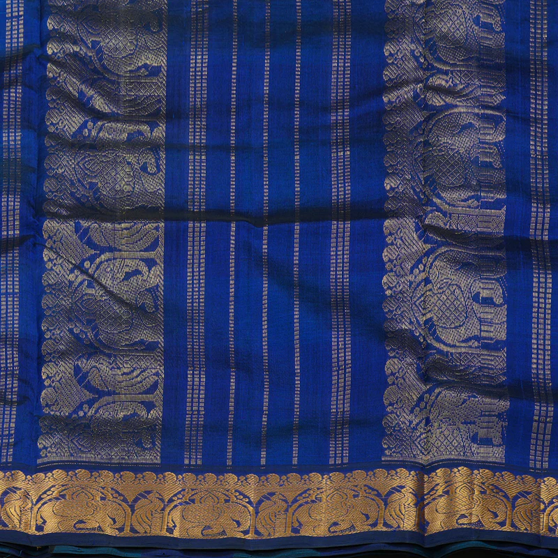 Hayagrivas Handloom Ten Yards Pure Silk Cotton Saree in Aqua Blue Multicolour Checks KBE724G3-1 - Image 5