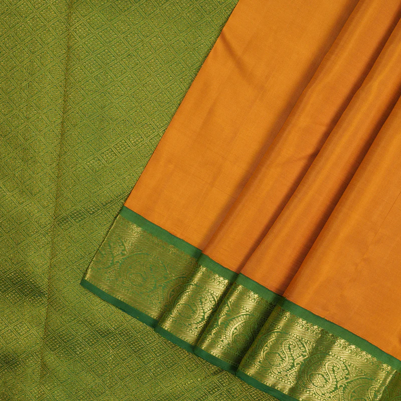 Hayagrivas Handloom Tumeric Yellow Kanjivaram Silk Saree with Green border KBE1741K3-1 - Image 3