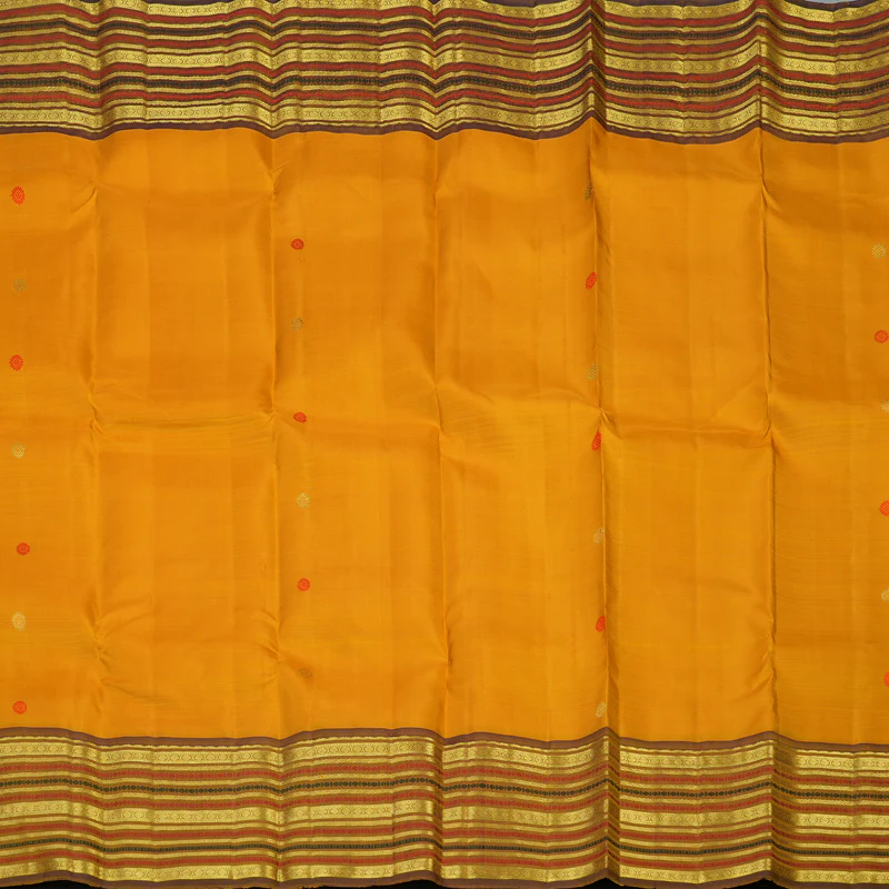 Hayagrivas Handloom Turmeric Yellow Kanjivaram Silk Saree with Golden Brown Border KBF48D8-6 - Image 5