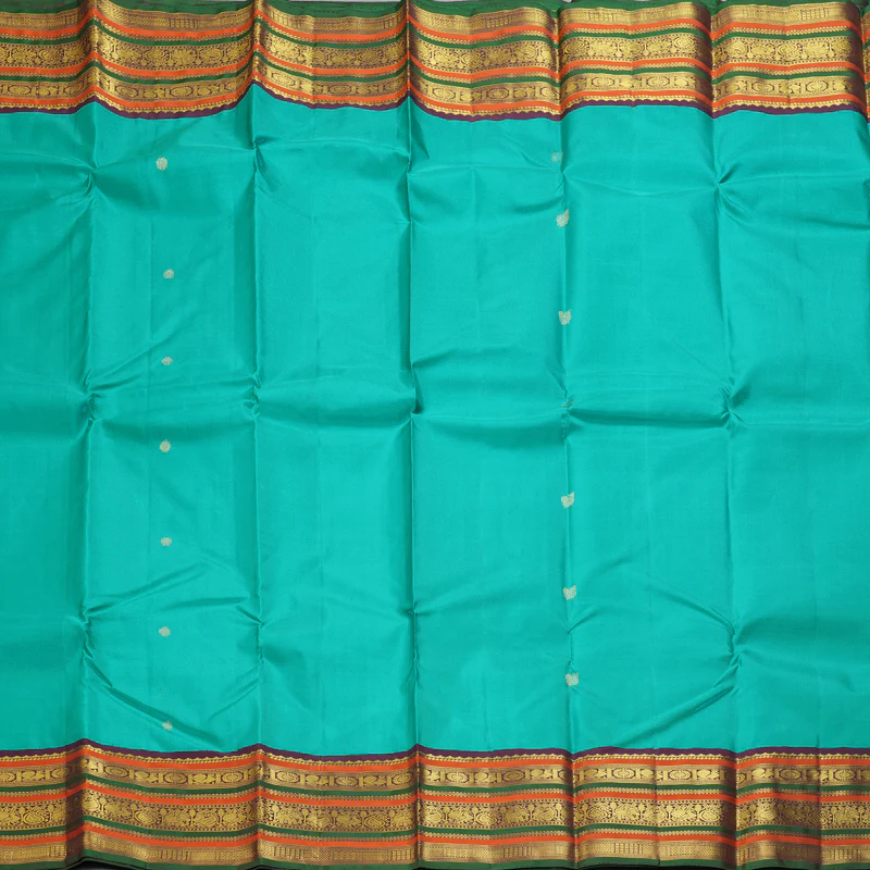 Hayagrivas Handloom Turquoise Blue Kanjivaram Silk Saree with Plum Purple Border KBF248E13-1 - Image 4