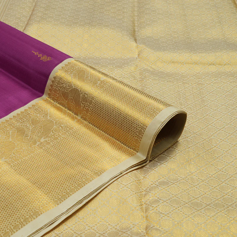 Hayagrivas Handloom Violet Kanjivaram Silk Saree with Half White Border KBE1232I2-2 - Image 3