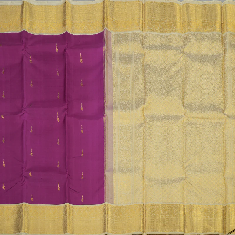 Hayagrivas Handloom Violet Kanjivaram Silk Saree with Half White Border KBE1232I2-2 - Image 5