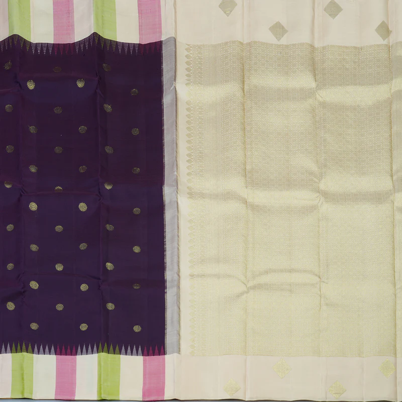 Hayagrivas Handloom Violet Kanjivaram Silk Saree with Multicolour Border KBE1879L2-2 - Image 5