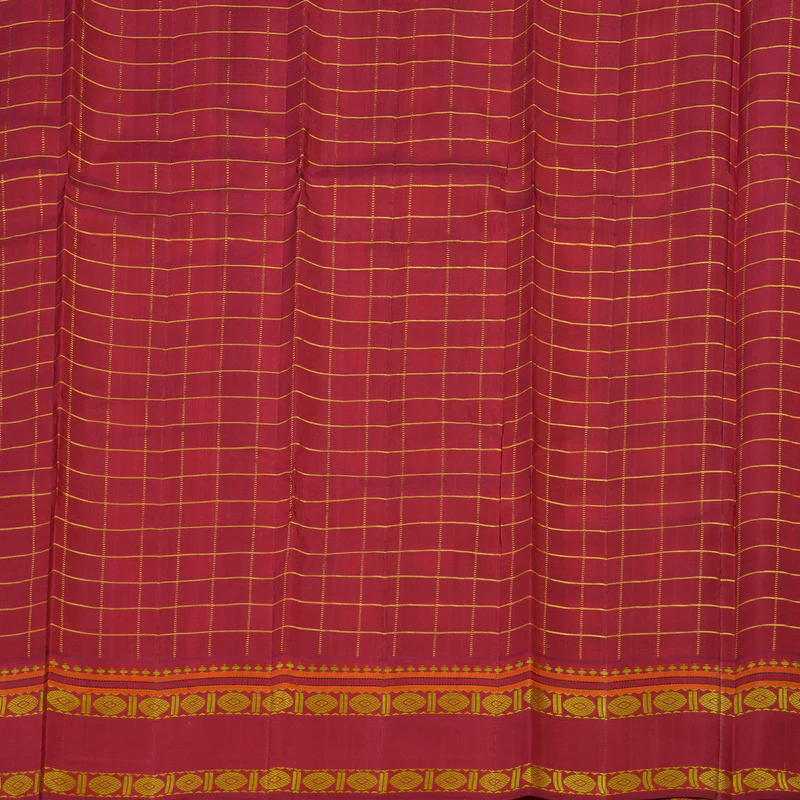Hayagrivas Handloom White & Dark Blue Checks Kanjivaram Silk Saree with Red Border KBE2255B9-1 - Image 7