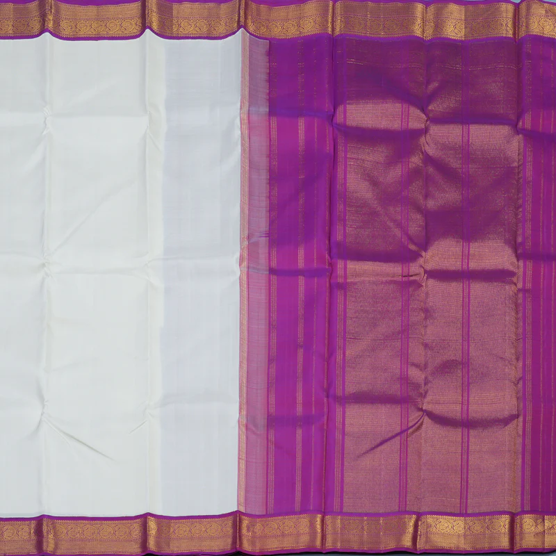 Hayagrivas Handloom White Kanjivaram Silk Saree with Purple Border KBE1869L6-1 - Image 5