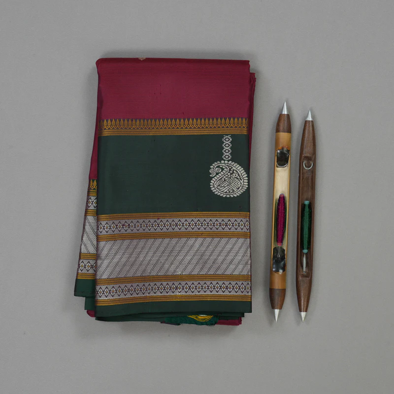 Hayagrivas Handloom Wine Kanjivaram Silk Saree KBE1693K5-3 - Image 2