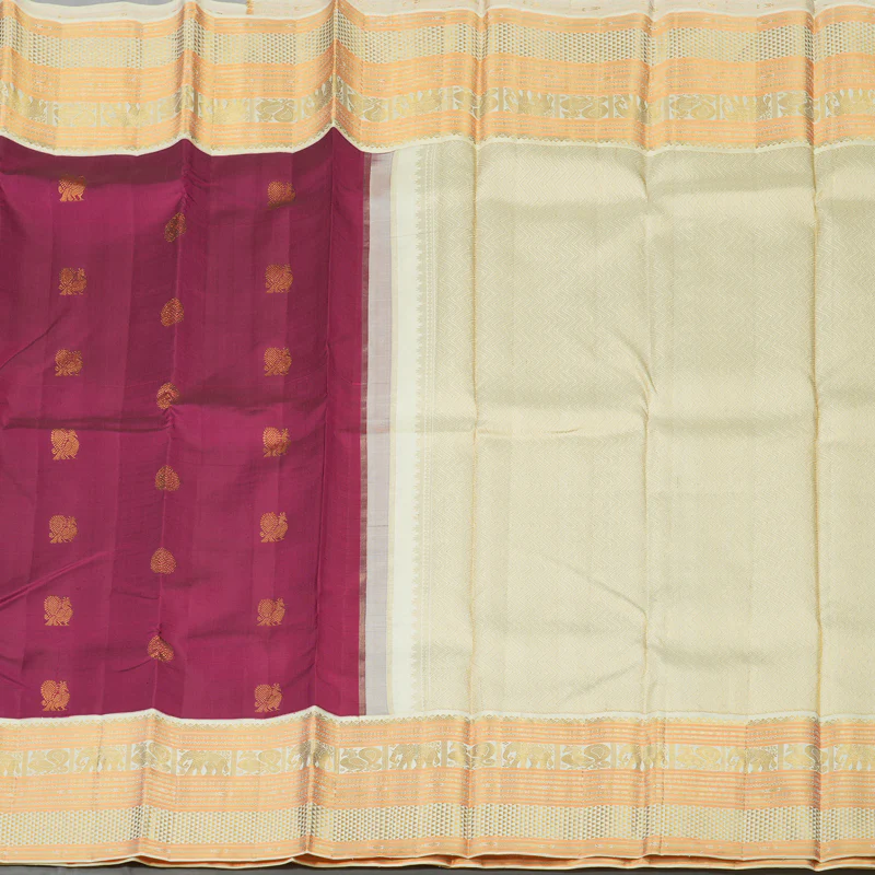Hayagrivas Handloom Wine Kanjivaram Silk Saree with Cream border KBE1336J14-1 - Image 6