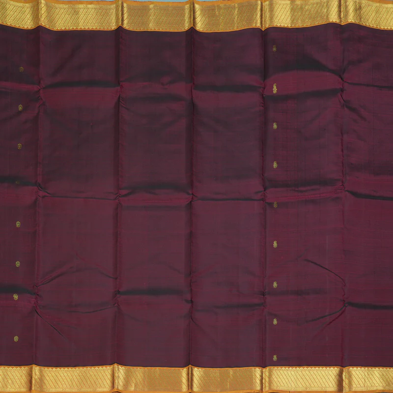 Hayagrivas Handloom Wine Kanjivaram Silk Saree with Golden Orange Border KBF266E6-1 - Image 4