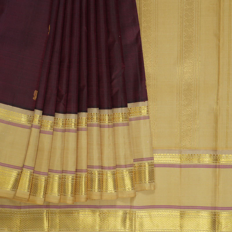 Hayagrivas Handloom Wine Kanjivaram Silk Saree with Sandal Border KBF15D1-4