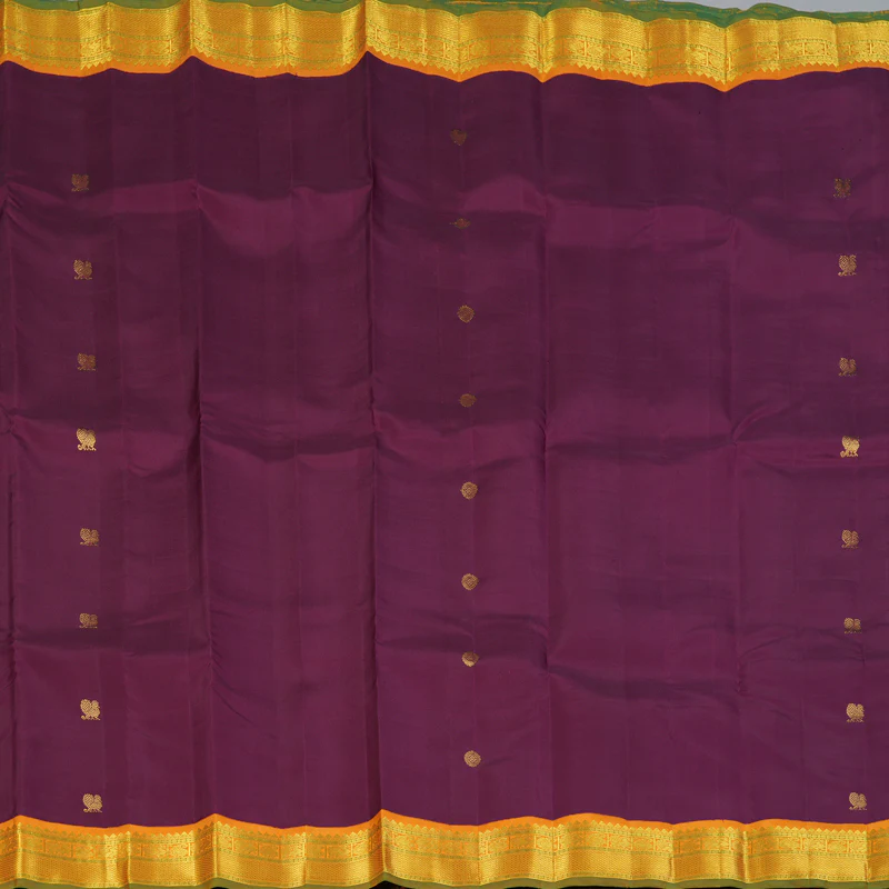 Hayagrivas Handloom Wine Magenta Kanjivaram Silk Saree with Turmeric Yellow Border KBF147D10-1 - Image 4