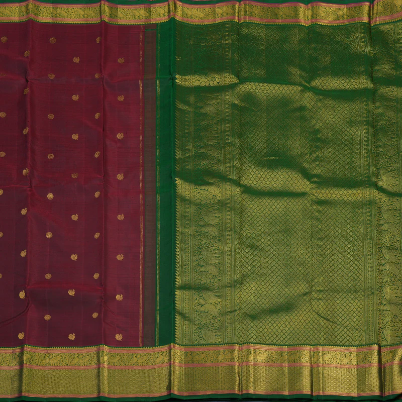 Hayagrivas Handloom Wine Maroon Kanjivaram Silk Saree with Bottle Green Border KBE2334B7-1 - Image 5