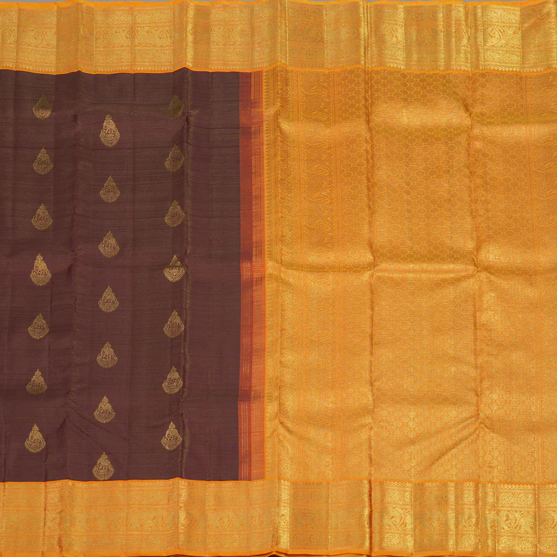 Hayagrivas Handloom Wine Purple Kanjivaram Silk Saree with Mango Orange Border BE384-SBS - Image 5