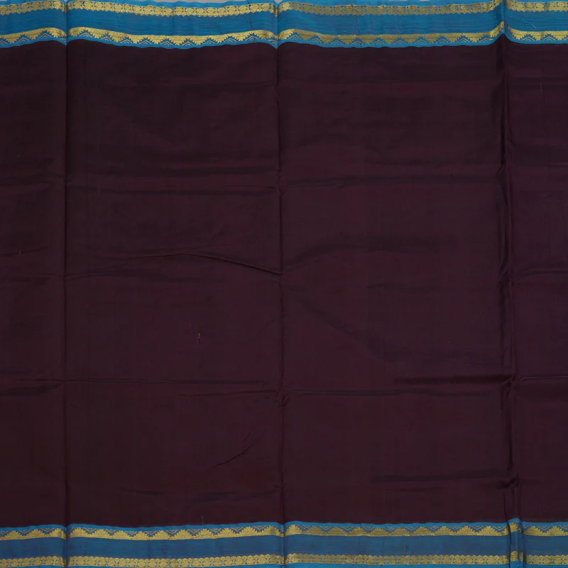 Hayagrivas Handloom Wine Purple Ten Yards Kanjivaram Silk Cotton Saree with Aqua Blue Border KBE106D1-1 - Image 3