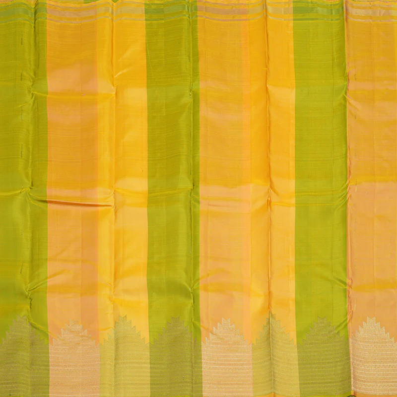 Hayagrivas Handloom Yellow, Green & Peach Stripes Kanjivaram Silk Saree KBE1335J14-4 - Image 4