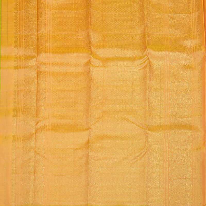 Hayagrivas Handloom Yellow, Green & Peach Stripes Kanjivaram Silk Saree KBE1335J14-4 - Image 6