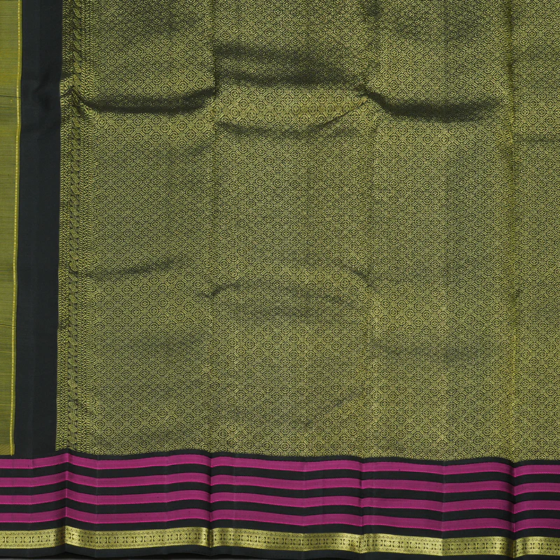Hayagrivas Handloom Yellow Kanjivaram Silk Saree with Black & Pink Checks Border KBE1320J2-2 - Image 7
