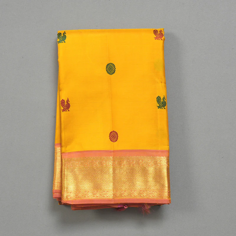 Hayagrivas Handloom Yellow Kanjivaram Silk Saree with Onion Pink Border KBF284E4-2 - Image 2