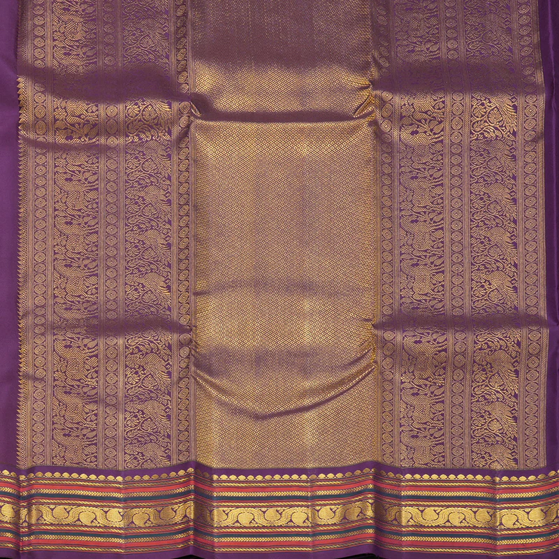 Hayagrivas Handloom Yellow Kanjivaram Silk Saree with Purple Border SSCBF105G13-2 - Image 5