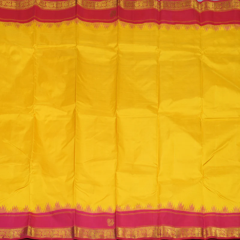 Hayagrivas Handloom Yellow Kanjivaram Silk Saree with Reddish Pink Border KBE1356J1-1 - Image 4