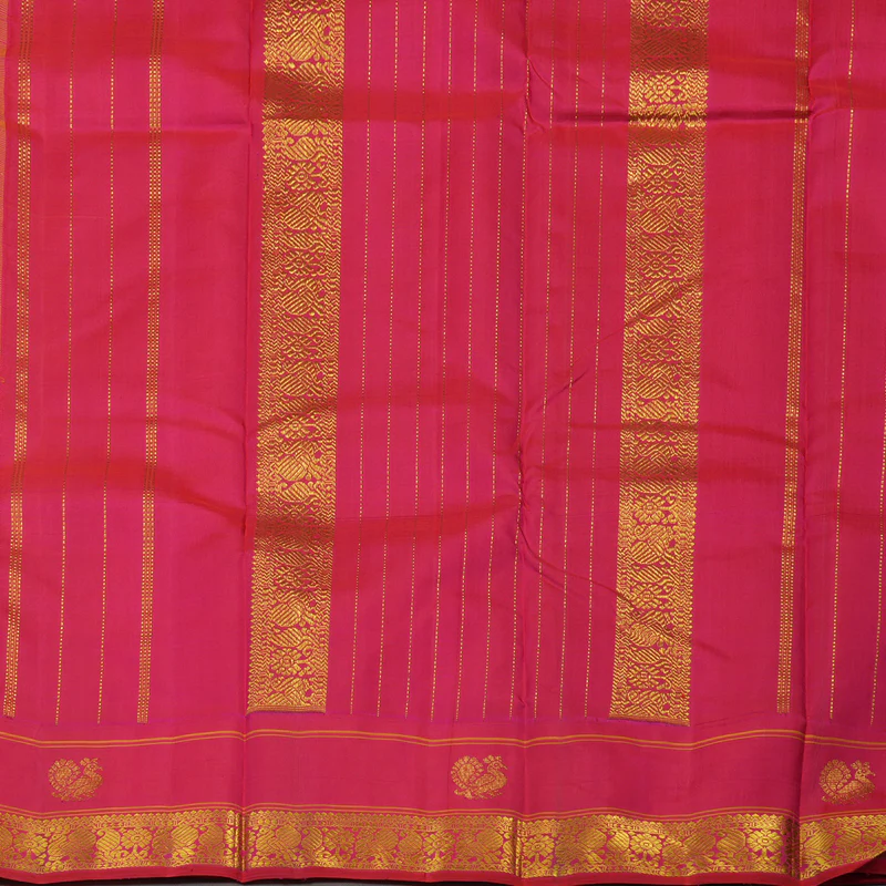 Hayagrivas Handloom Yellow Kanjivaram Silk Saree with Reddish Pink Border KBE1356J1-1 - Image 6