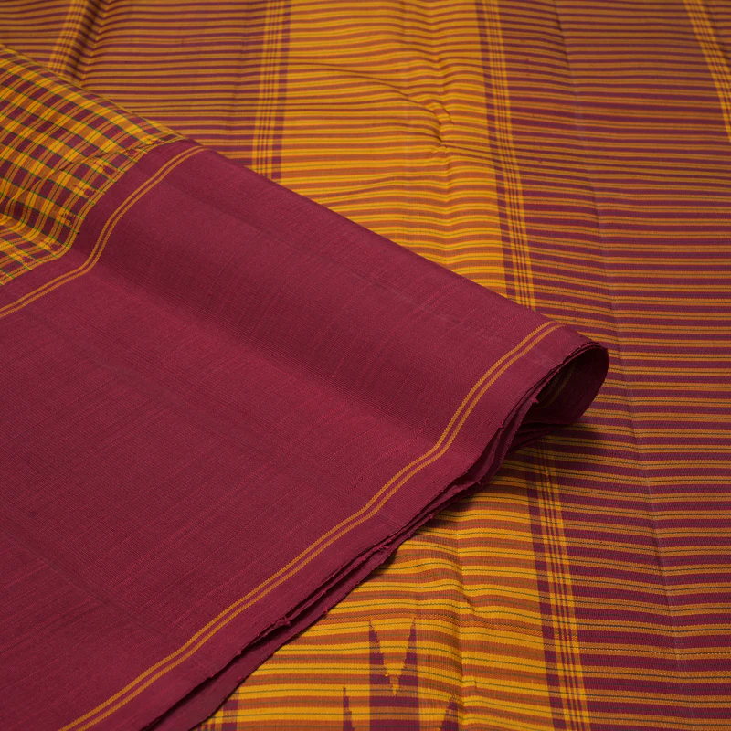 Hayagrivas Handloom Yellow & Maroon Checks Kanjivaram Silk Saree KBF198E11-1 - Image 3
