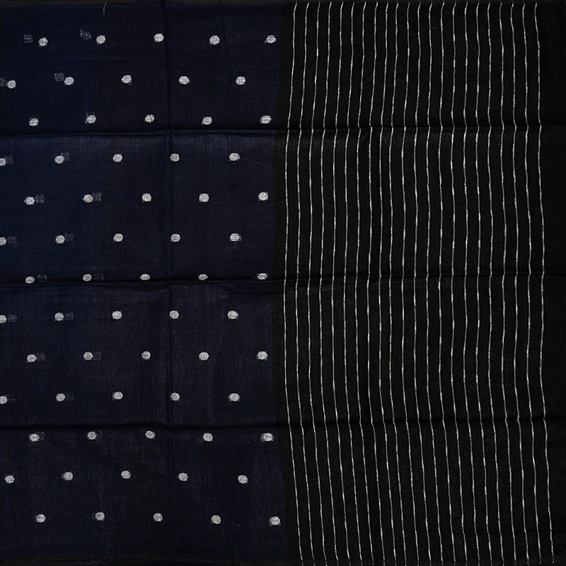 Hayagrivas Ink Blue Handloom Linen Saree KSBE147C1-5 - Image 3
