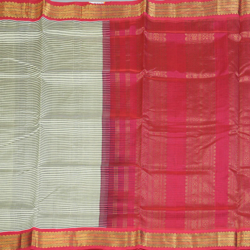 Hayagrivas Ivory & Grey Stripes Pure Silk Cotton Saree SSCBF16D13-3 - Image 3