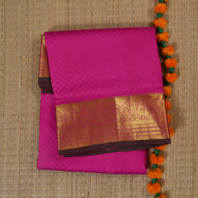 Hayagrivas Kanjivaram Ten yards Silk Saree in Rani Pink HBD3347B2-2 - Image 6