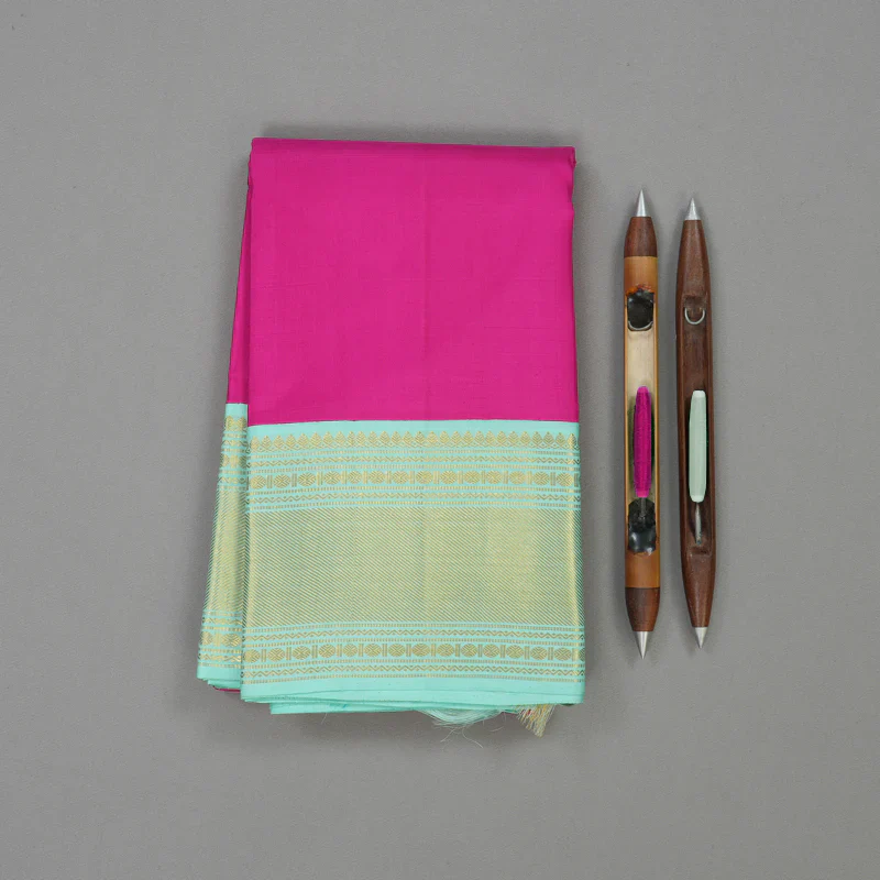 Hayagrivas Korvai Kanjivaram Silk Saree in Magenta Pink with Teal contrast KBD1536A2-6 - Image 2