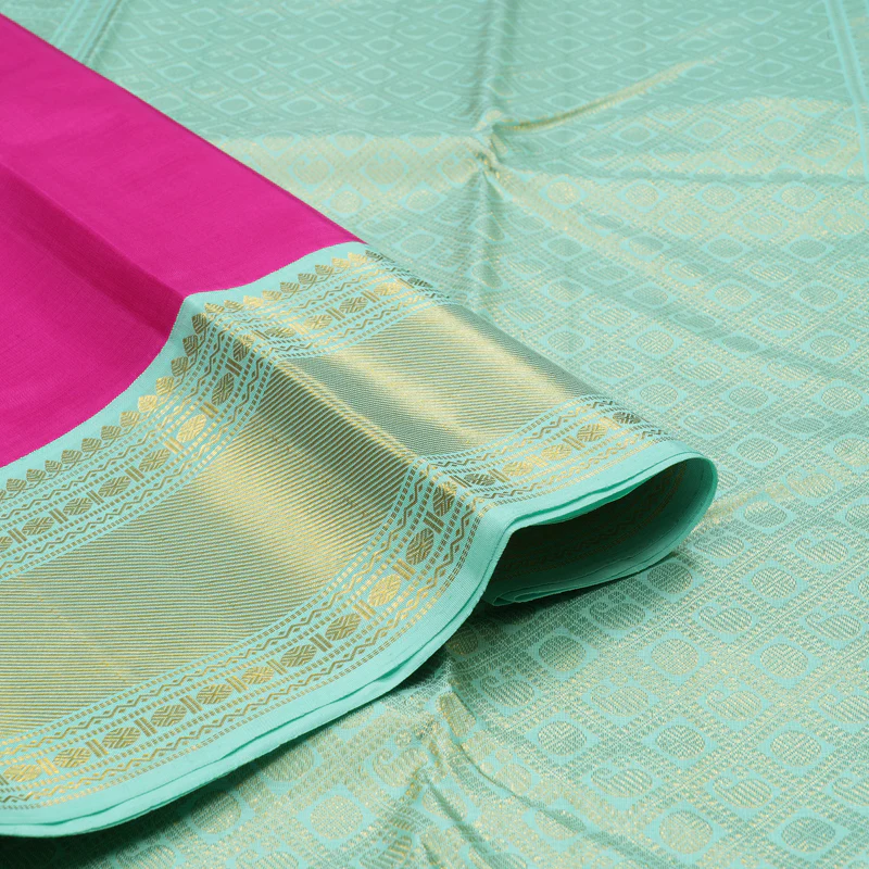 Hayagrivas Korvai Kanjivaram Silk Saree in Magenta Pink with Teal contrast KBD1536A2-6 - Image 4