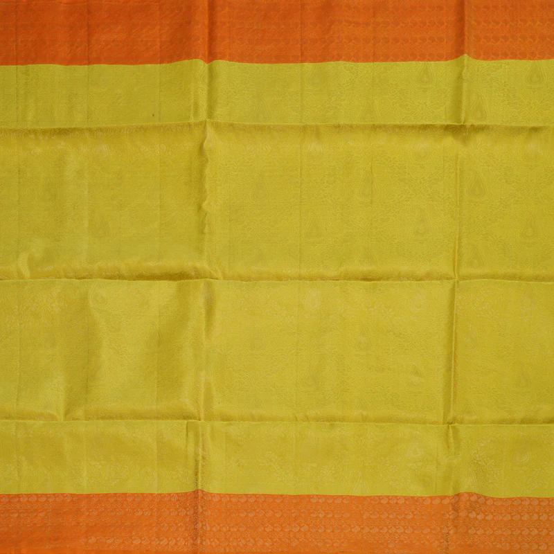 Hayagrivas Lemon Yellow Handloom Soft Silk Saree with Orange Border BBD1551A40-1 - Image 3