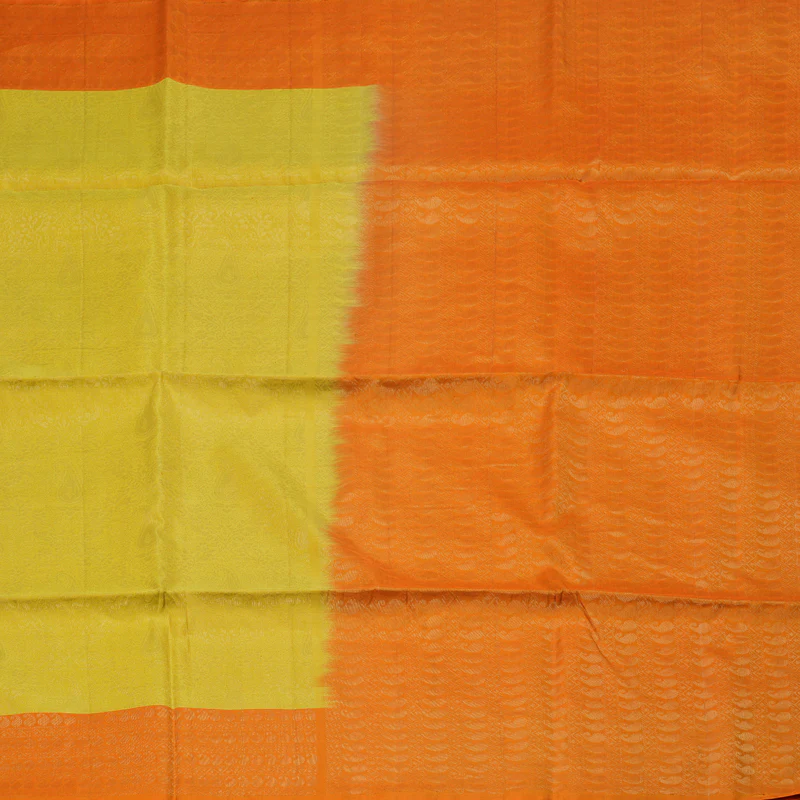 Hayagrivas Lemon Yellow Handloom Soft Silk Saree with Orange Border BBD1551A40-1 - Image 4