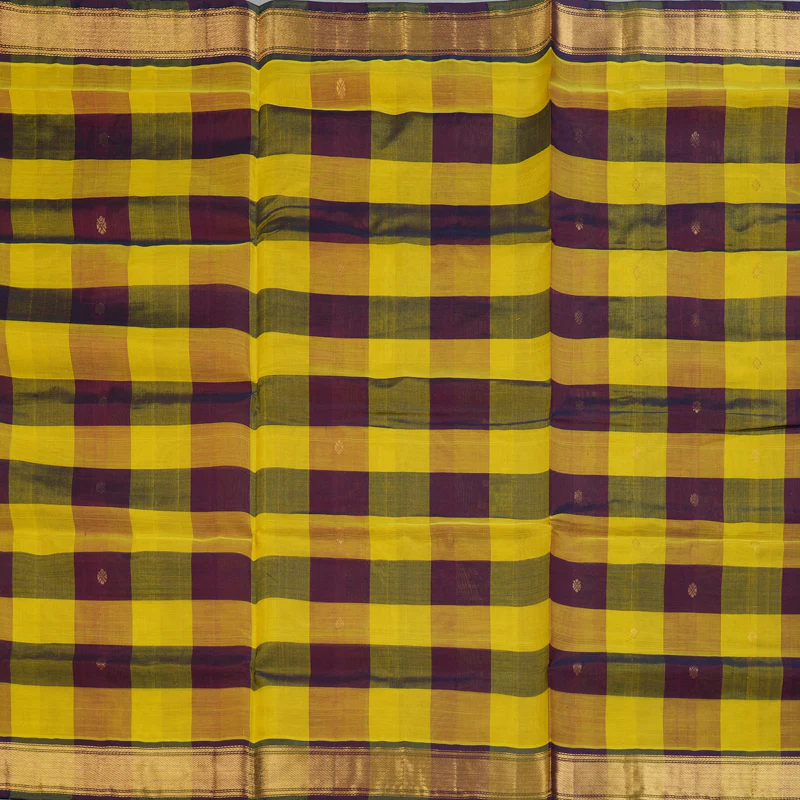 Hayagrivas Lemon Yellow & Wine Checks Pure Silk Cotton Saree SSCBF13D7-11 - Image 3